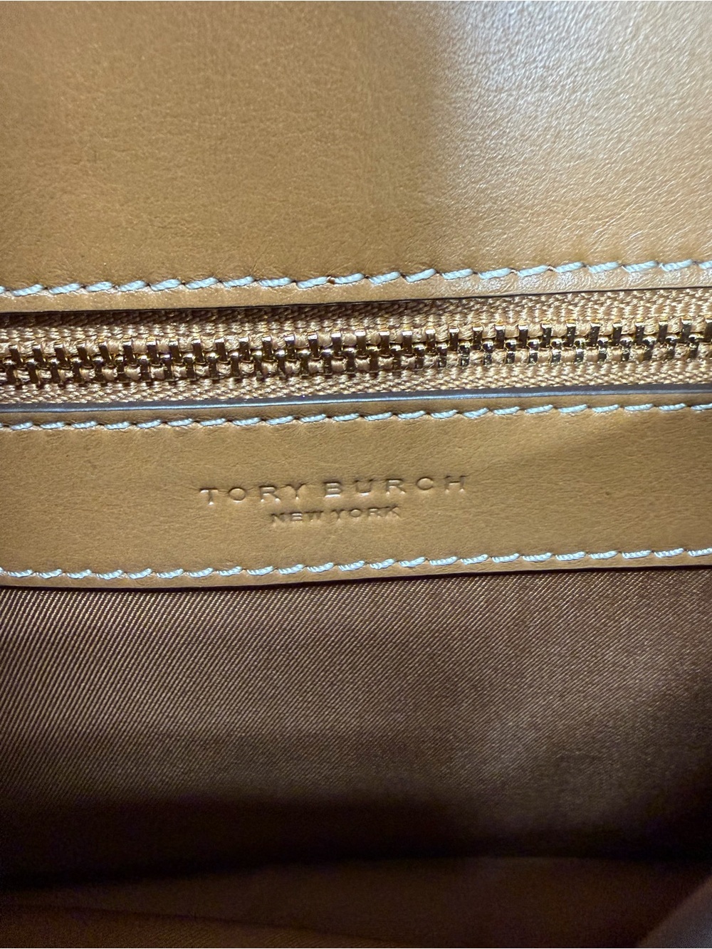 Tory Burch Small James Leather Saddle Crossbody Bag in Tan - Picture 10 of 13